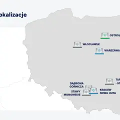 Mapa Polski z zaznaczonymi potencjalnymi lokalizacjami elektrowni jądrowych i SMR.